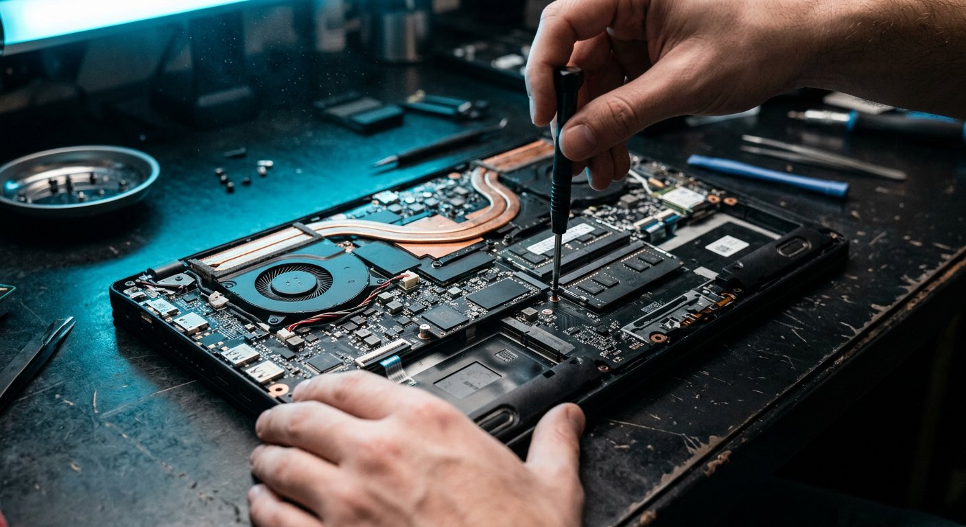 Opened laptop during an SSD upgrade