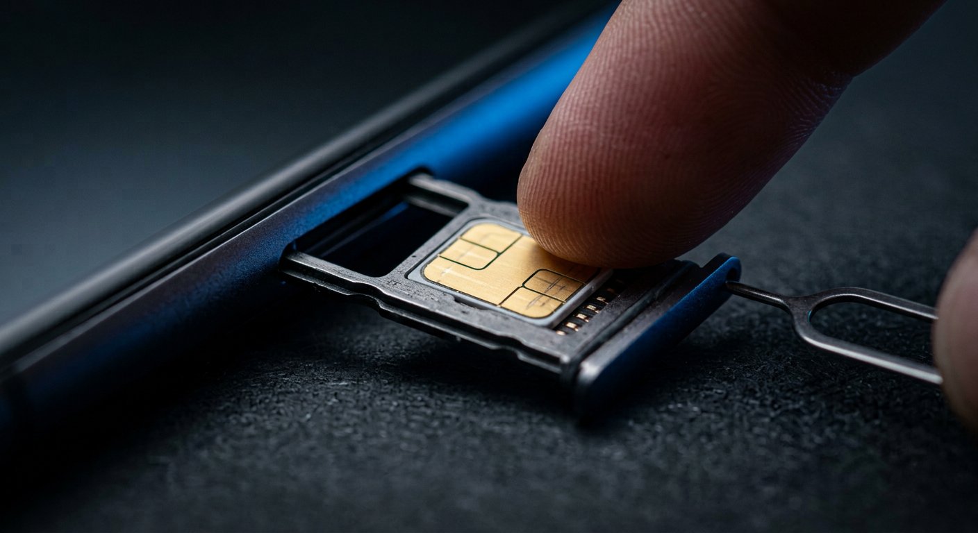 SIM card being placed into the card tray